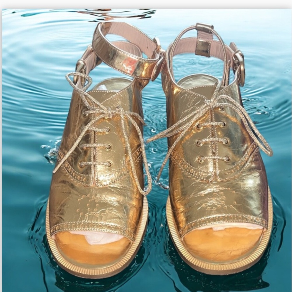 Chanel Gold Metallic Lace Up Sandals Like New In Box - Picture 8 of 8